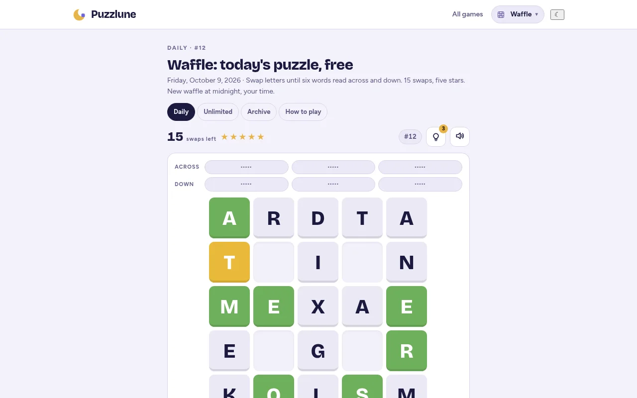 Waffle on Puzzlune