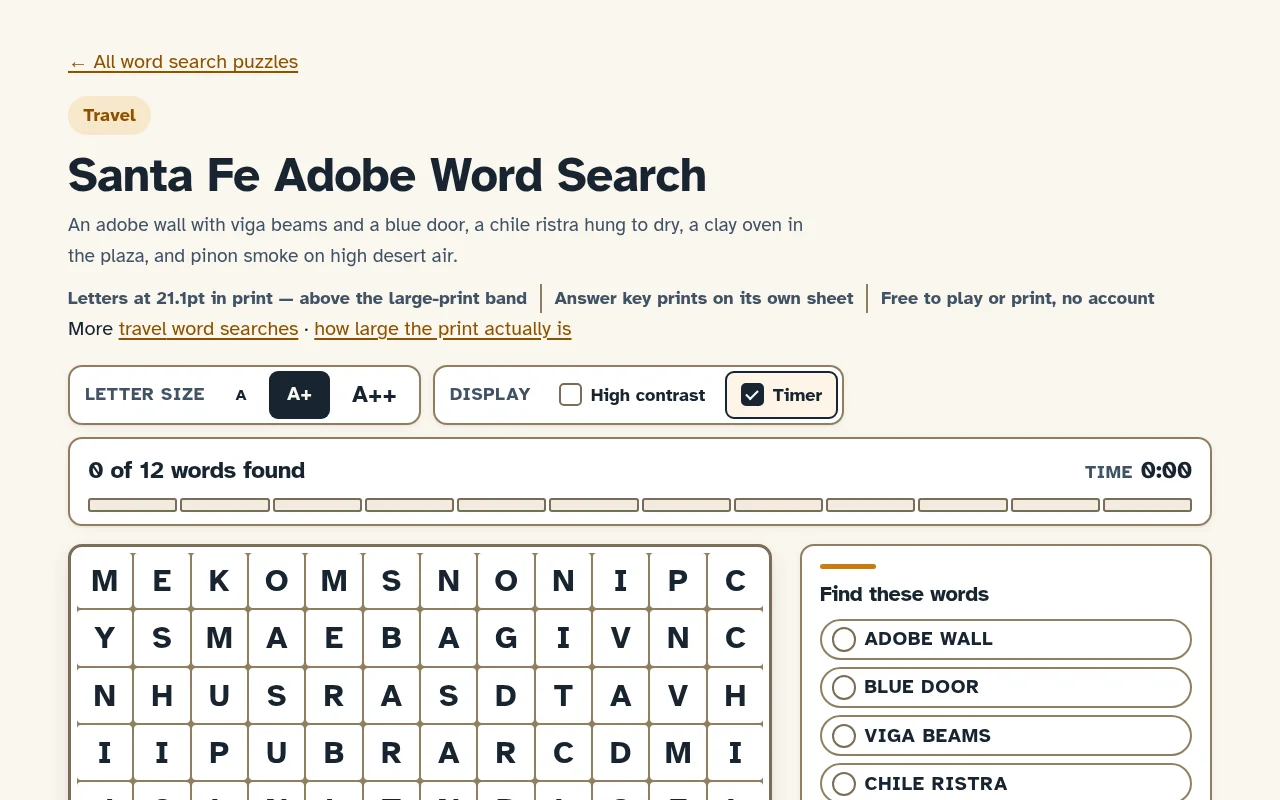 Big Print Word Search