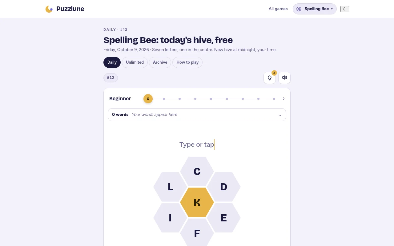 Spelling Bee on Puzzlune
