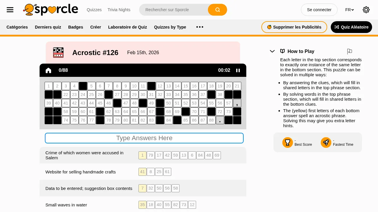 Sporcle Daily Acrostic