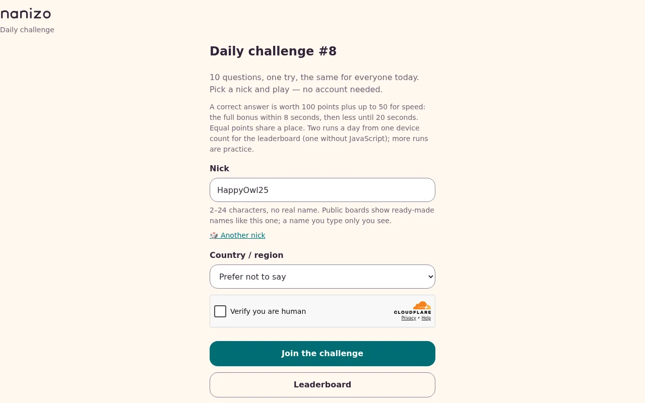 Nanizo Daily Challenge