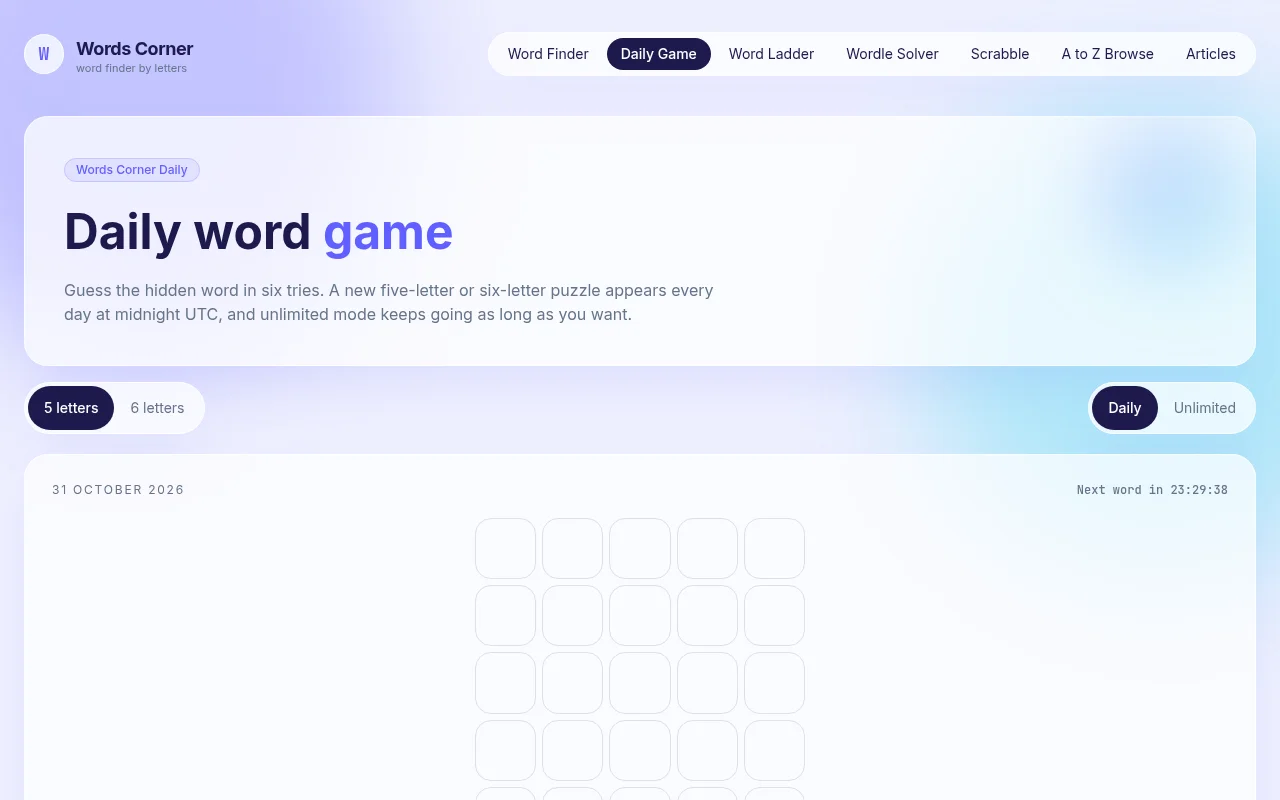 Words Corner Daily Word Game