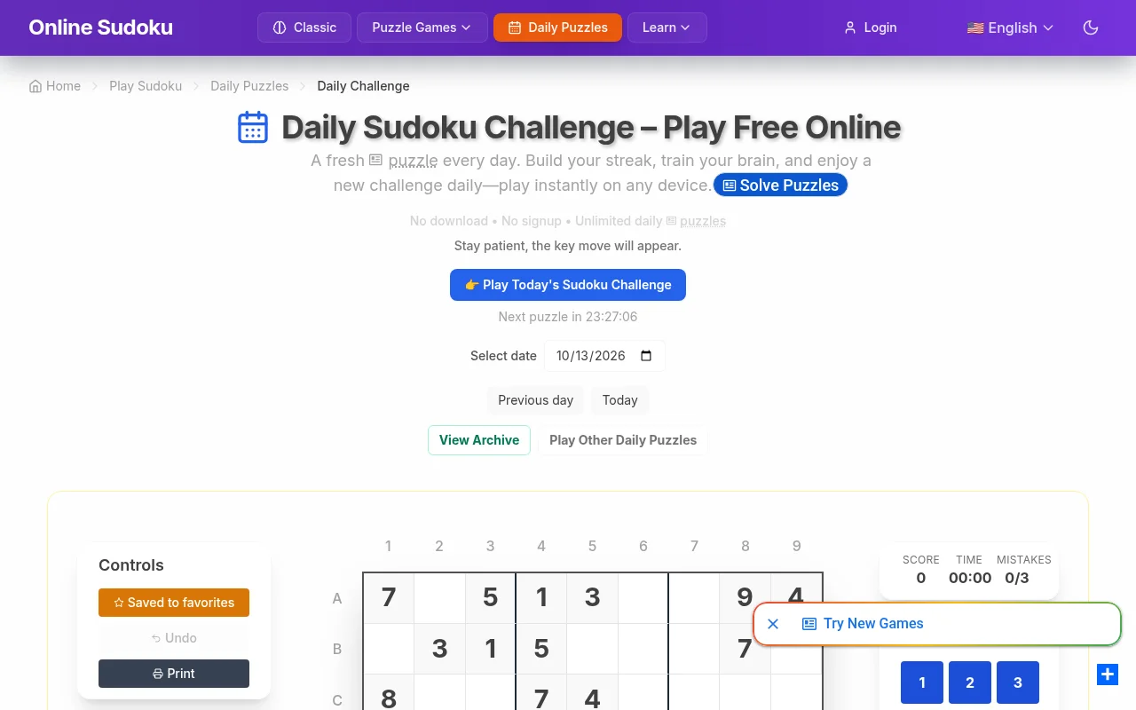 OnlineSudoku.io Daily Sudoku